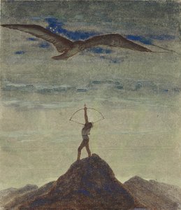 射手座的标志（摘自《黄道十二宫》循环），作者：Ciurlionis，Mikalojus Konstantinas（1875-1911）。 蛋彩画纸本，尺寸：35,3x30,1