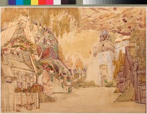 尼古拉-里姆斯基-科萨科夫（里姆斯基-科萨科夫）（1844-1908 年）的歌剧《沙皇的新娘》的舞台设计（尼-里姆斯基-科萨科夫（里姆斯基-科萨科夫）的歌剧《沙皇的新娘》的舞台设计 - Mikhail ALexandrovich Vrubel（弗鲁贝尔）的作品 作者 米哈伊尔·亚历山德罗维奇·弗鲁贝尔