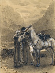 与Ismail的Zara告别。米哈伊尔·莱蒙托夫（Mikhail Lermontov）的诗《 Ismail Bey》插图，1890-1891年 作者 米哈伊尔·亚历山德罗维奇·弗鲁贝尔