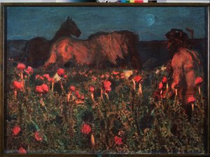 夜幕降临--米哈伊尔-亚历山德罗维奇-弗鲁别尔（1856-1910 年）的画作，布面油画 作者 米哈伊尔·亚历山德罗维奇·弗鲁贝尔
