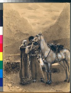 扎拉和伊斯梅尔的告别--米哈伊尔-莱蒙托夫（1814-1841 年）的诗歌《伊兹梅尔-贝》（Izmail-bey）插图--米哈伊尔-亚历山德罗维奇-弗鲁别尔（Vroubel）（1856-1910 年）的作品 作者 米哈伊尔·亚历山德罗维奇·弗鲁贝尔