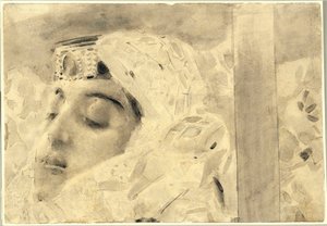 棺材中的塔玛拉--雷蒙妥夫（1814-1841 年）的诗歌《恶魔》插图--米哈伊尔-亚历山德罗维奇-弗鲁别尔（1856-1910 年）的作品 作者 米哈伊尔·亚历山德罗维奇·弗鲁贝尔