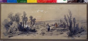 P.柴可夫斯基（1840-1893）的歌剧“马泽帕”的窗帘设计。 米哈伊尔·伊里奇·博恰洛夫（1831-1895）的作品。 纸本水彩 作者 米哈伊尔·伊里奇·博恰罗夫
