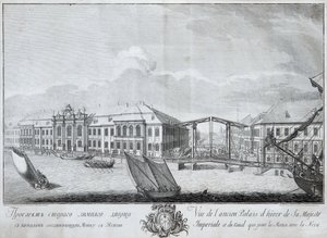 第二座冬宫和运河将莫伊卡河与涅瓦河连接的景色，1753年 作者 米哈伊尔（Mikhail Ivanovich Makhaev）