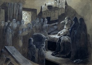 伊凡四世（1530-84）被谋杀者的幽灵所访问的可怕人物（笔和纸上的身体颜色墨水）