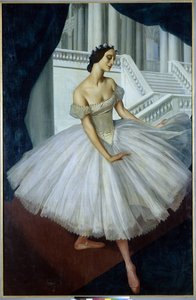 芭蕾舞女演员安娜·巴甫洛娃的肖像 (1881-1931) (芭蕾舞演员安娜·巴甫洛娃) - 亚历山大·叶夫根尼耶维奇·雅科维耶夫 (Alexander Yevgenyevich Yakovlev 或 Iacovieff) 绘画 (1887-1938)，布面油画 (190x121.5 厘米)