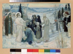 神圣的俄罗斯。 米哈伊尔·瓦西里耶维奇·涅斯特罗夫 (1862-1942) 的作品，纸板上的水粉画 作者 米哈伊尔·瓦西里耶维奇·内斯特罗夫