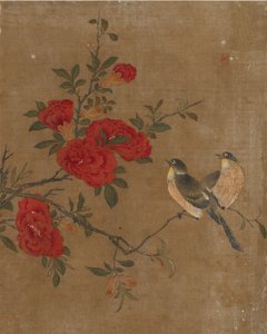 鸟和花的十张照片（丝绸上的颜色）