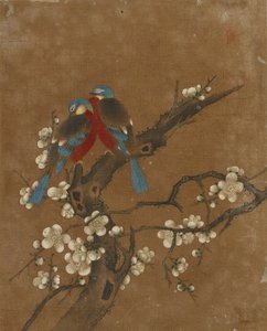 鸟和花的十张照片（丝绸上的颜色）