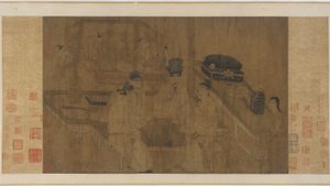 双屏幕：皇帝李静看着他的兄弟们玩围棋（墨水上的墨水和颜色）