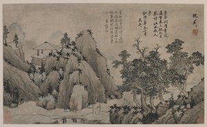 在山间小溪散步（纸上的墨水和颜色）