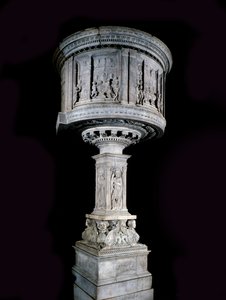 文艺复兴时期的艺术。Pasquino di Matteo（1425-1485）的椅子，由Mino da Fiesole（1429-1484）和Antonio Rossellino（1427-1479）雕刻（白色大理石的讲坛（1469-1473），有Antonio Rossellino和Mino da Fiesole的浮雕 作者 美浓达菲索