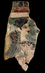 La Parisienne: 壁画的片段，表现了一个女装的轮廓。来自克诺索斯（knossos）。米诺斯艺术，大约在公元前1500-1450年。伊拉克利翁考古博物馆。克里特岛，希腊。- La Parisienne（又名米诺斯夫人）：表现牧师的壁画碎片