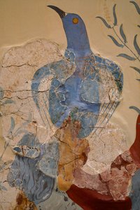 "蓝鸟 "壁画或 "克里特岛的蓝鸟"。克诺索斯 作者 美浓