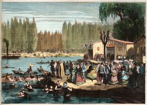 在巴黎郊外的La Grenouillere游泳--1869年塞纳河畔克罗伊西的La grenouillere--作者：米兰达 作者 米兰达（Miranda）