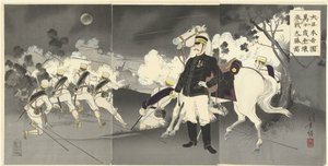 伟大的日本帝国万岁！平壤大捷的图像。
Dai Nihon teikoku banbanzai.平城格物大成之图。(物体上的标题） 作者 秋山布右卫门