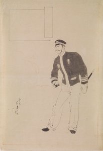 描绘甲午战争时期日本海军军官的木版画预备图稿 作者 水野利方