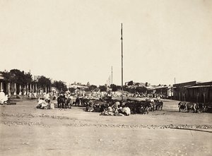 在法西斯时代建立一个帝国：阿斯马拉的古老市场广场，1936年5月9日（黑白照片）。 作者 莫迪斯蒂诺·巴尔迪内蒂