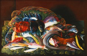 有鱼的大型静物；Grande Nature Morte aux Poissons