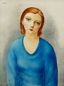 穿蓝色上衣的年轻女子；Jeune Femme au Corsage Bleu，约 1925 年（布面油画） 作者 莫伊斯·基斯林