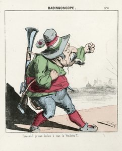 飞叶，第 5 号，彩色讽刺画，约 1870 年：Badingoscope - 巴黎公社/战争/围攻，亨特，共和国总统 - 拿破仑三世 - 莫洛（1849-1909 年）的插图 作者 主宰