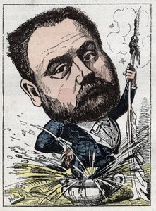 埃米尔-左拉（1840-1902）法国作家在Touchatout的 "Le Trombinoscope "中的肖像，B. Moloch于1882年创作的漫画（1849-1909）。私人收藏。