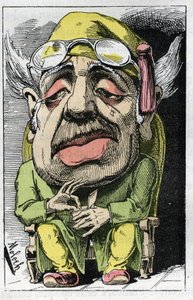 Touchatout的 "Le Trombinoscope "中19世纪绿帽子的寓意，B. Moloch1882年（1849-1909）的漫画。私人收藏。