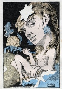 Touchatout的 "Le Trombinoscope "中的热浪寓意，B. Moloch于1882年（1849-1909）创作的漫画。私人收藏。