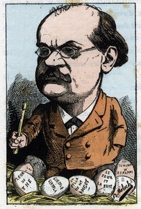法国作曲家Alexandre Charles Lecocq (1832-1918)在Touchatout的 "Le Trombinoscope "中的肖像，B. Moloch在1882年的漫画（1849-1909）。私人收藏。 作者 主宰