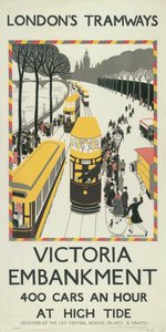 维多利亚堤岸"，伦敦郡议会LCC电车公司的海报，1926年 作者 莫妮卡·罗林斯