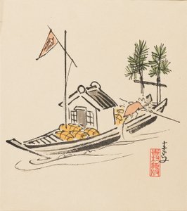 木版画--老鼠打磨的Takarabune，19世纪末 作者 森川总文
