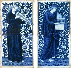 一组四个，威廉·莫里斯公司，约1900年（锡釉陶瓷，油漆） 作者 莫里斯公司