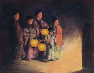 在灯火阑珊处》，约1887年，1901年 作者 莫蒂默·卢丁顿·门佩斯