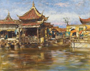 上海茶馆，1909年（船上的水粉和油） 作者 Mortimer Ludington Menpes