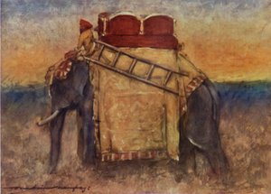 印度中部的大象（彩色石版画） 作者 Mortimer Ludington Menpes
