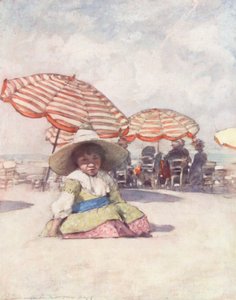 世界儿童：法语，《特鲁维尔海滩上》（彩色印刷版） 作者 Mortimer Ludington Menpes