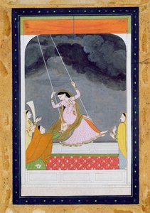 一个女士在秋千上，康拉，旁遮普山丘1790年（纸上不透明的wc）