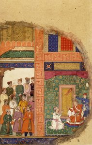 1595年，国王达萨拉塔（Darasaratha）与家庭牧师就拉玛在宫内的摄政事宜进行了交谈，而朝臣和牧师则在院子里等候 作者 莫卧儿学校