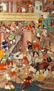 建筑时期的阿格拉红堡，取自莫卧儿王朝的 "阿克巴纳玛"（Akbarnama）。 作者 莫卧儿学校