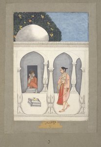 一位参观 Saiva 神社的女士，约 1740 年（纸面水彩画） 作者 穆罕默德·法基鲁拉·汗