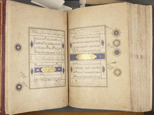 Fol 311 verso 312 recto，Timurid Quran，1441（纸上墨水和黄金）