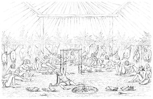 医药人和圆锥形帐蓬内部，1841年。