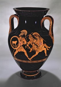 阁楼红图肚子双耳瓶描绘了与忒修斯和Pirithous绑架Antiope，c.500-490 BC（陶器） 作者 迈森