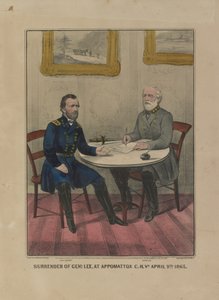 李将军在弗吉尼亚州阿波马托克斯的投降。四月九日。1865年（彩色石版画 作者 库里尔和艾夫斯