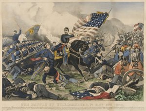 1862年5月5日弗吉尼亚州威廉斯堡之战（彩色石版画）。 作者 库里尔和艾夫斯