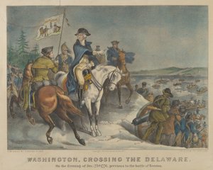 1776年12月25日晚，华盛顿在特伦顿战役前横渡特拉华河。 作者 库里尔和艾夫斯