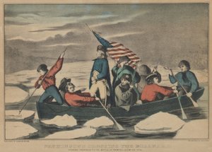 1776年12月5日，华盛顿在特伦顿战役前的晚上穿越特拉华河。 作者 库里尔和艾夫斯