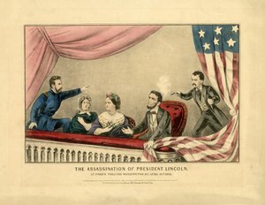 林肯总统被暗杀，1865年4月14日，华盛顿特区福特剧院，1865年 作者 N. and Ives，JM库里尔