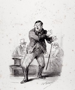 Comedians on stage. Plate inserted in the album “Les Ficelles Dramatiques deroulees by Berthelier de l