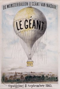 De Monsterballon (Le Giant) van Nadar Opstijging 11 September 1865. Dutch advertisement for the unwinding of the ball “The Giant” on September 11 作者 纳达尔